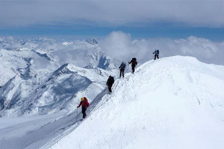 People cross-		country skiing