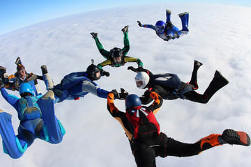 Group sky diving together